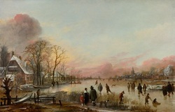 Frozen River at Sunset by Aert van der Neer 1660