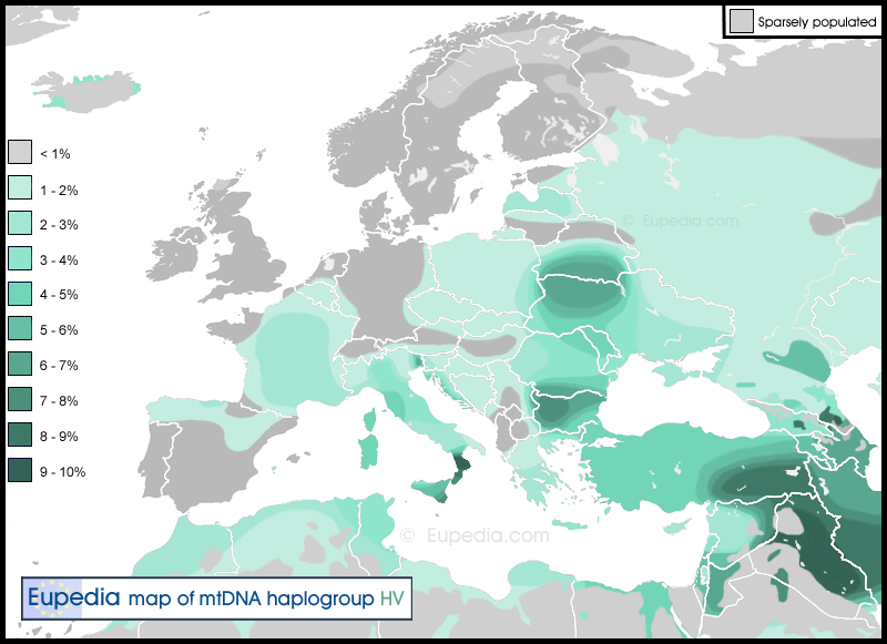 Eupedia map of HV mtDNA haplogroup