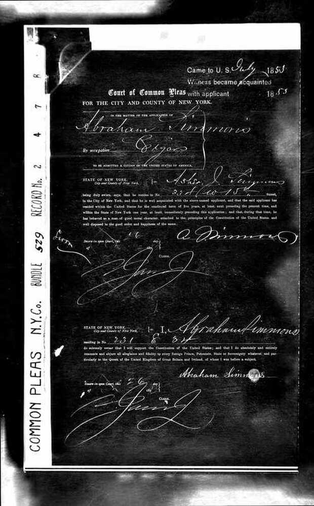 Abraham Simmons Naturalization Record